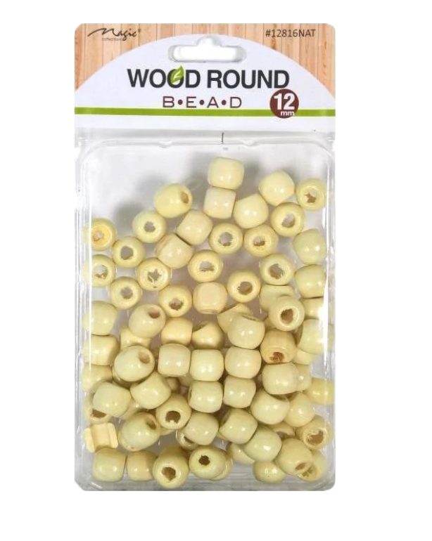 Wood Hair Beads Round - Natural 24pcs