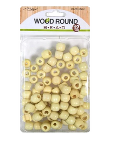 Wood Hair Beads Round - Natural 24pcs