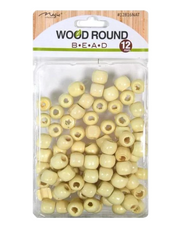 Wood Hair Beads Round - Natural 24pcs